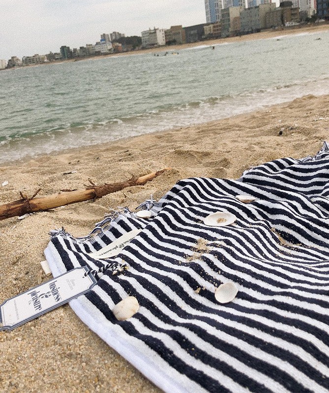 Beach Towel - Navy Stripe - Beach Towel - Navy Stripe -